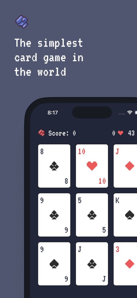 Beat the Box – card game - Screenshot of the Beat the Box card game interface showing a 3x3 grid of playing cards in a minimalist pixel art style.
