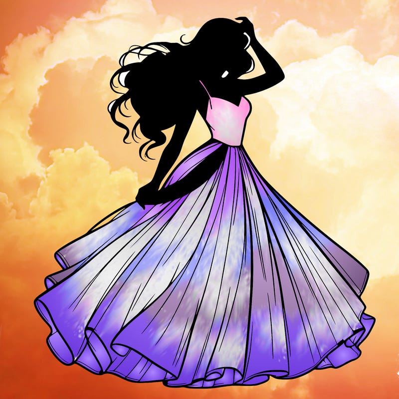 realistic woman with dress flowing in the wind