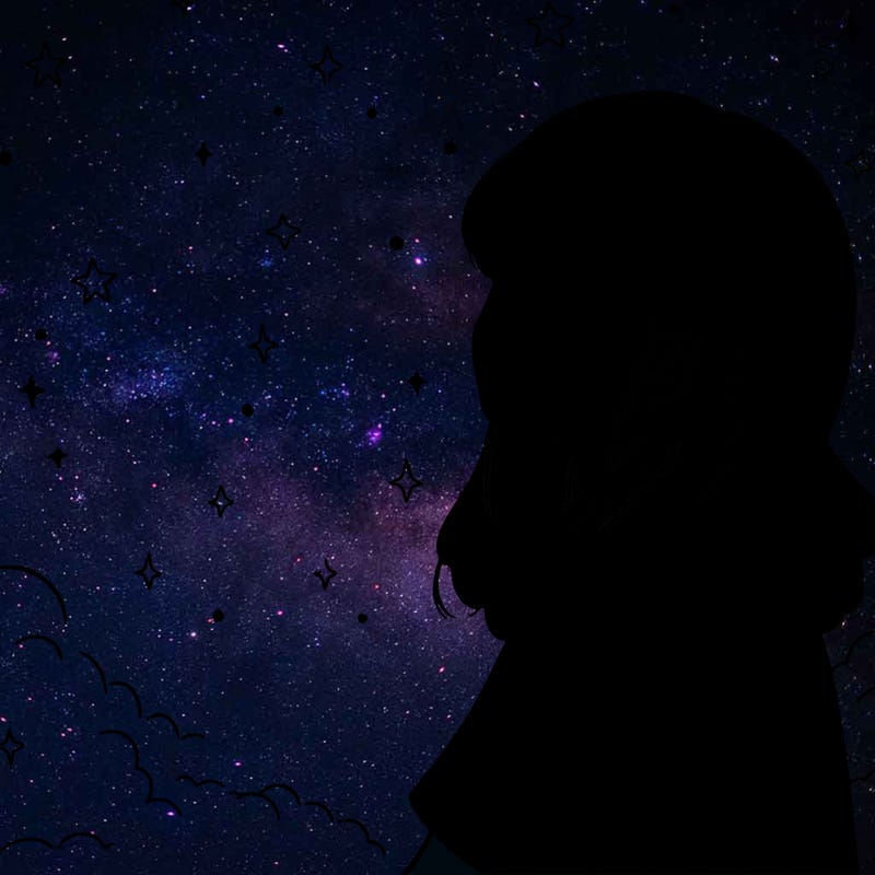 girl looking at stars realistic