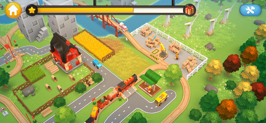 BRIO World - Railway - A virtual BRIO railway world featuring wooden tracks a red train and a farm area with animals