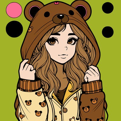 realistic girl in a animal pjs hoodie