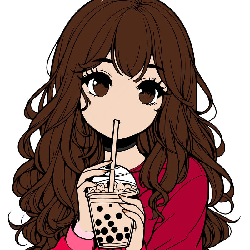 realistic girl drink a boba