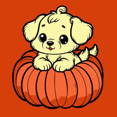 cute little puppy in a pumpkin