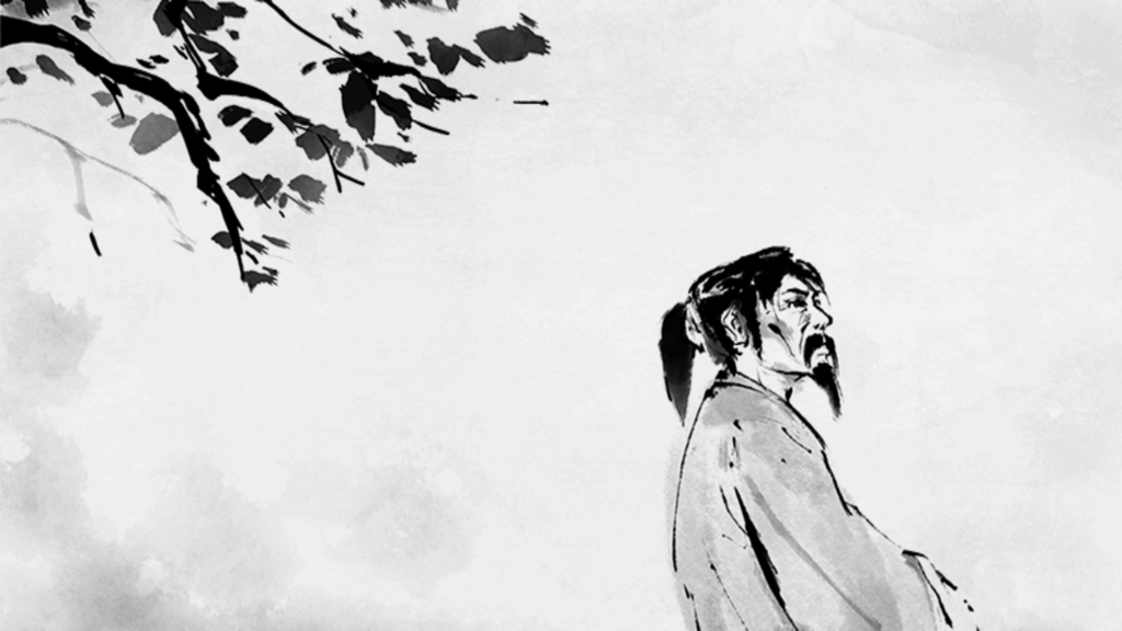 The Swords - Pittura minimalista ad acquerello di un maestro di spada nel gioco mobile The Swords