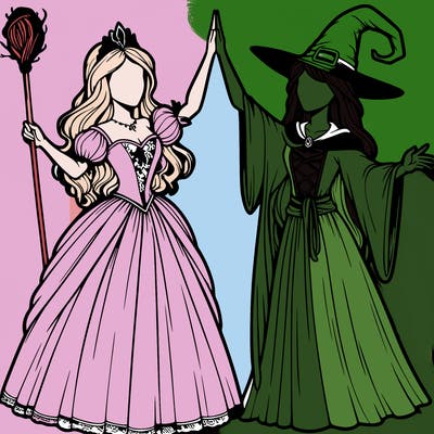 detailed realistic split of a princess and a witch