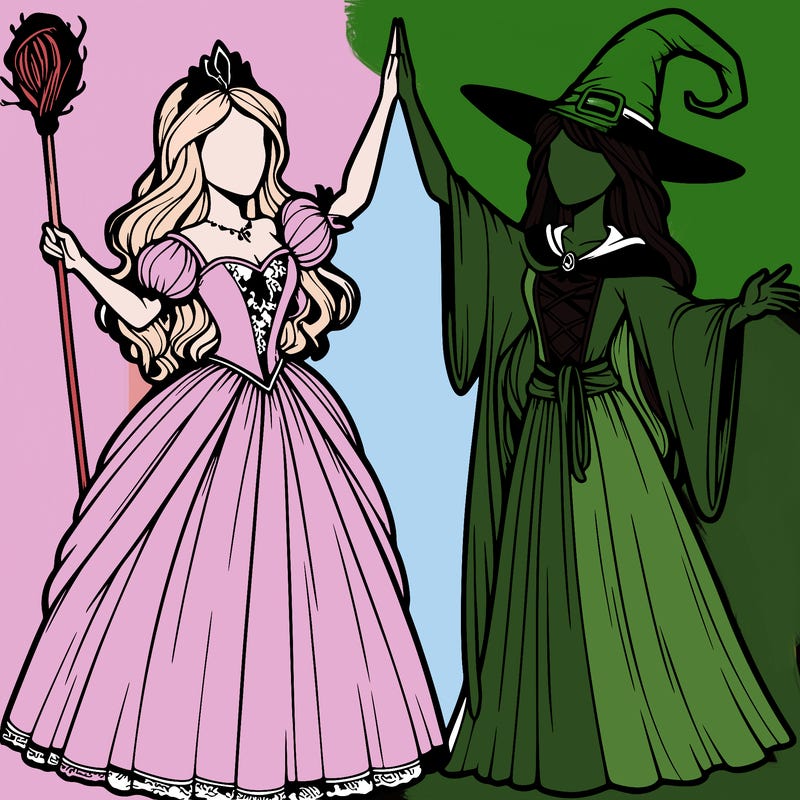 detailed realistic split of a princess and a witch