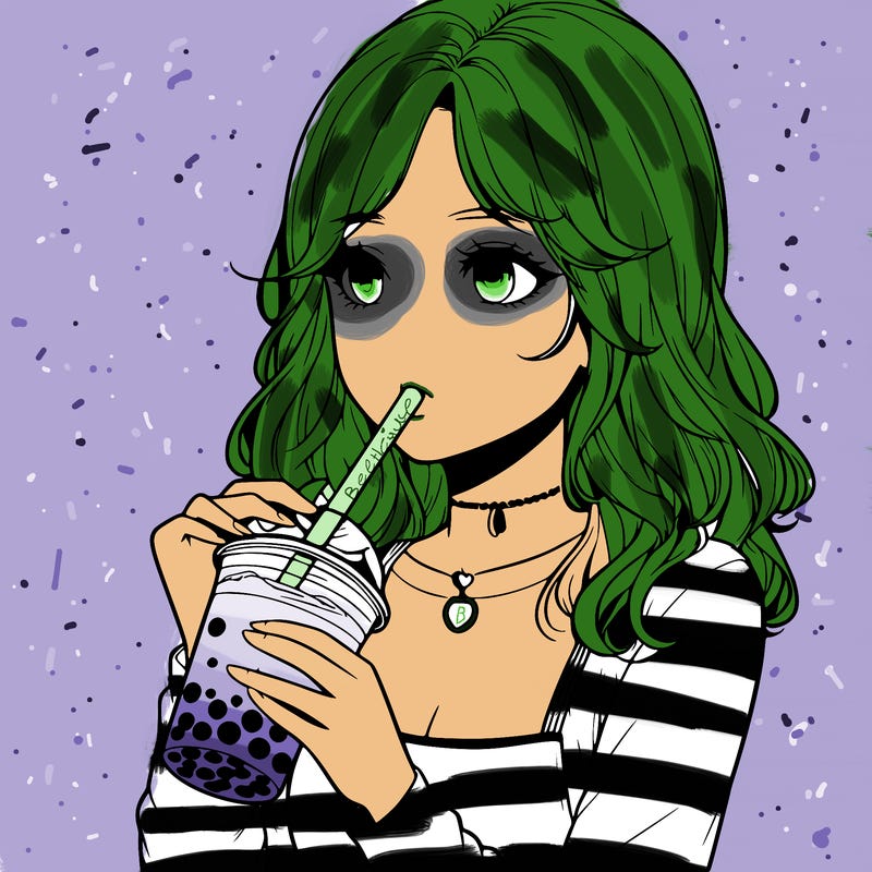 realistic girl drinking boba tea