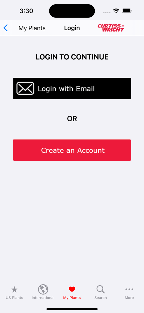 CW Nuclear - Login and account creation screen for the CW Nuclear professional industry app.