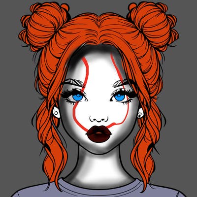 realistic girl with two buns in hair and lips