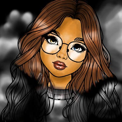 girl with long hair and freckles and glasses realistic