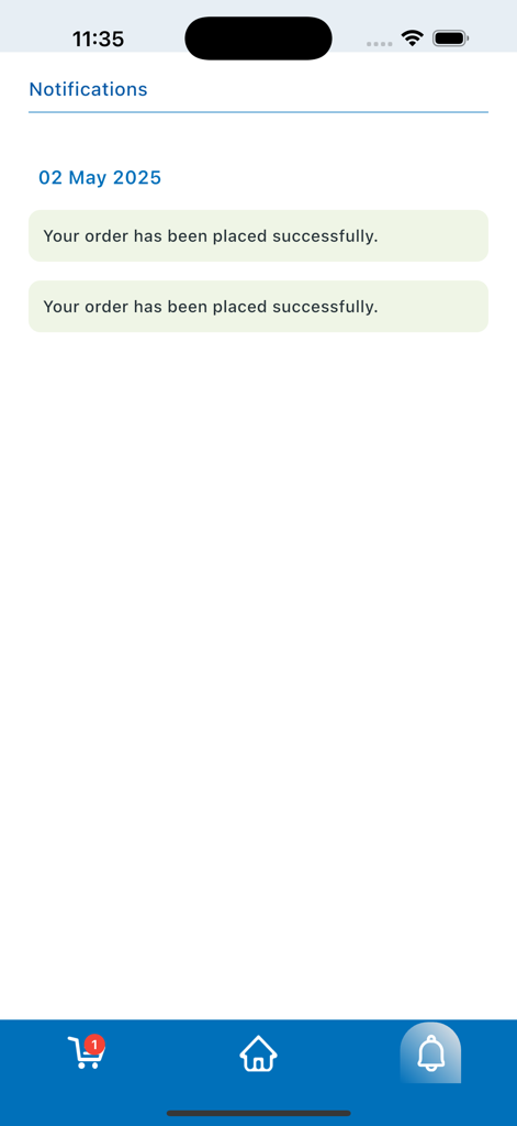 AL HUDA WATER - Notifications screen in Al Huda Water app showing successful order confirmations
