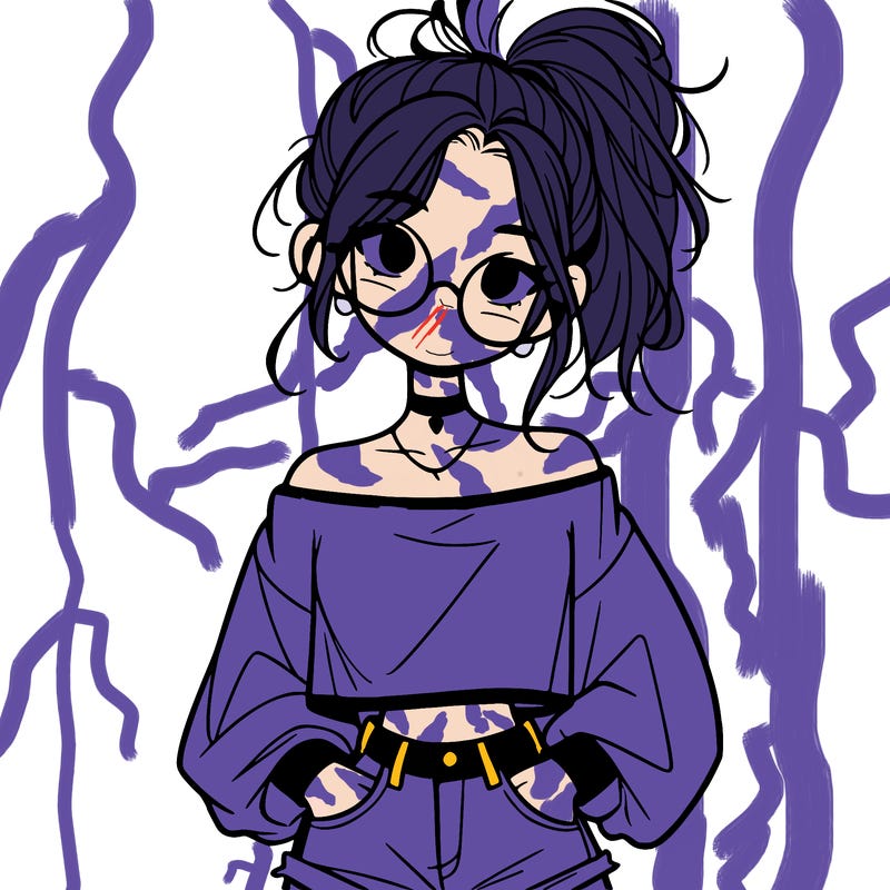 girl with a messy ponytail glasses a baggy crop top and jean shorts