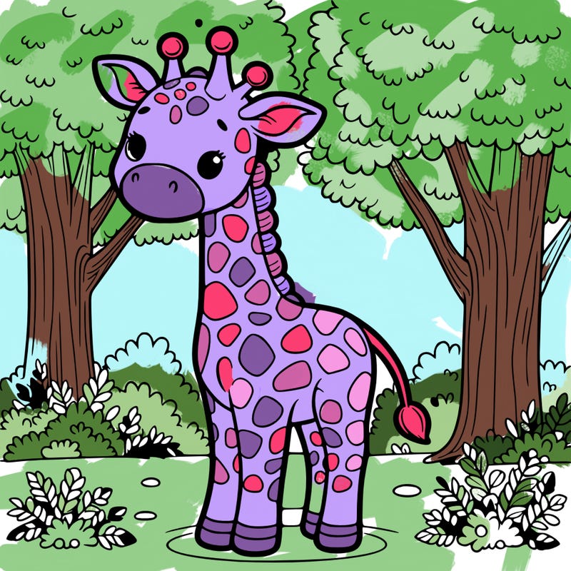 giraffe in forest  coloring page