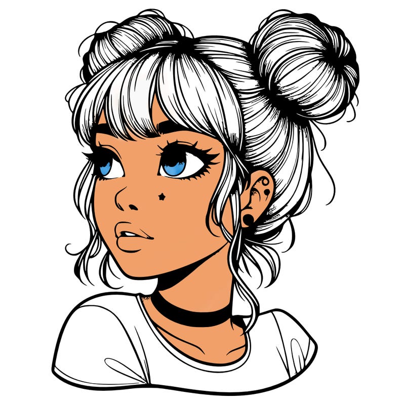 realistic girl with spacebuns