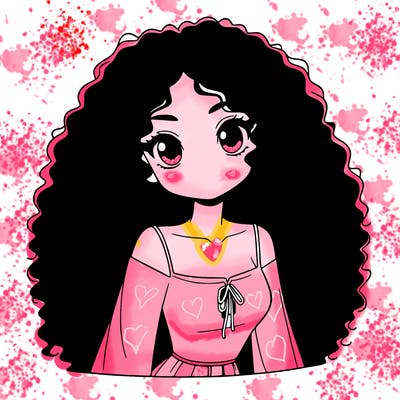 a black anime girl with long afro hair