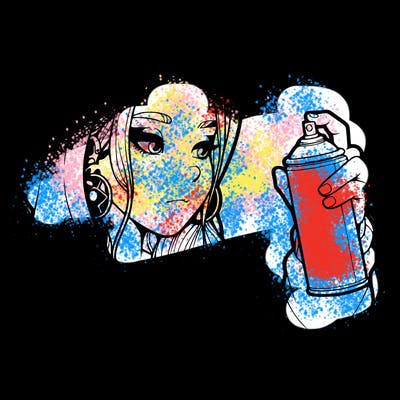 a realistic girl, spray painting