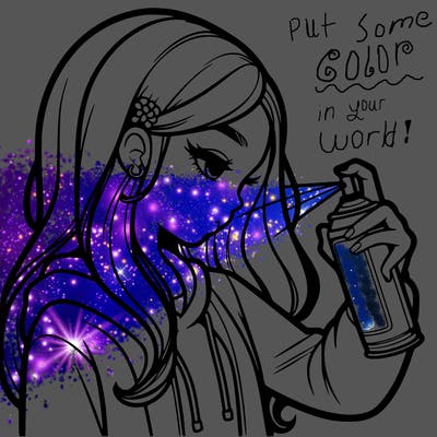 a realistic girl spray painting