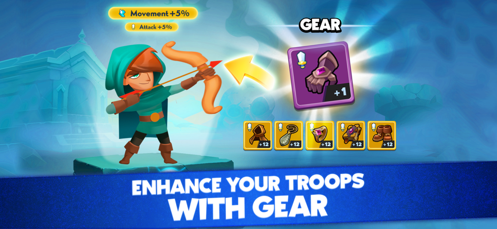 An archer character being enhanced with gear in Top Troops Adventure RPG.