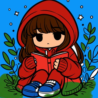girl in oversized hoodie reading a book
