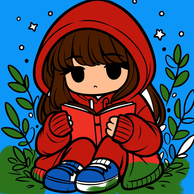 girl in oversized hoodie reading a book