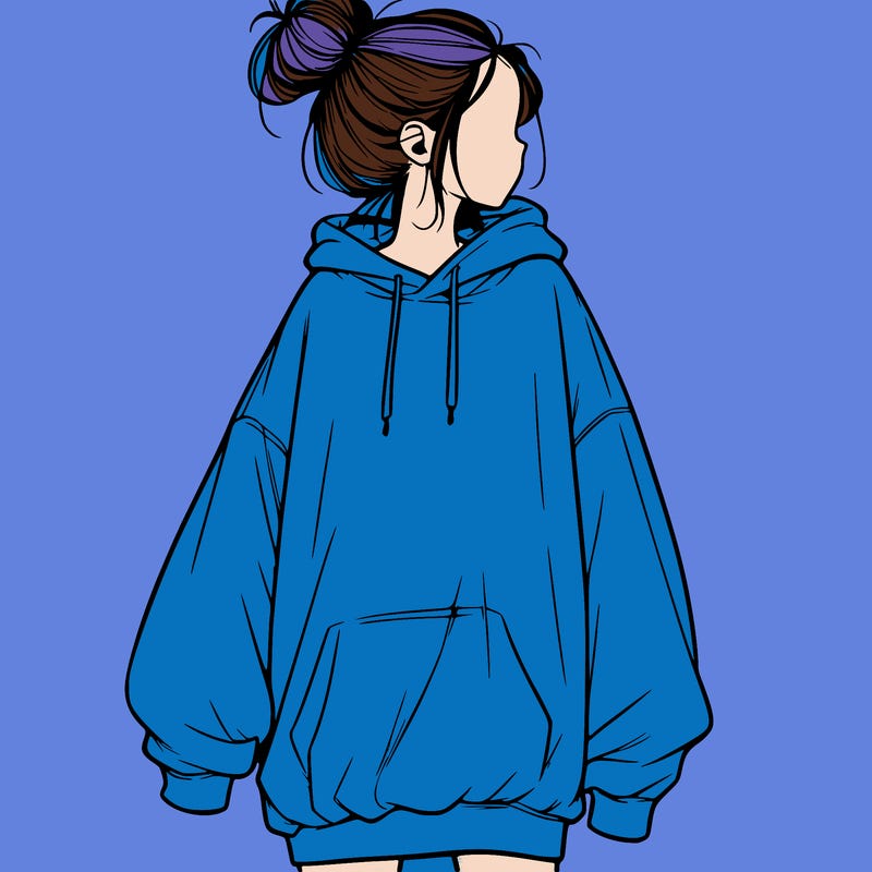 realistic girl with a oversized sweatshirt on and a bun