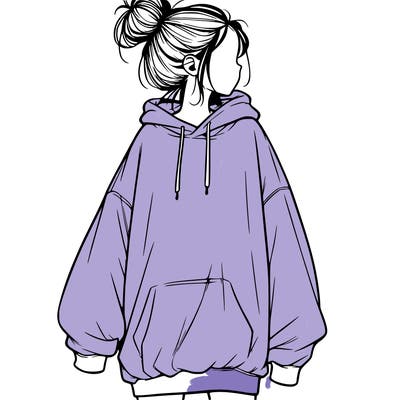 realistic girl with a oversized sweatshirt on and a bun