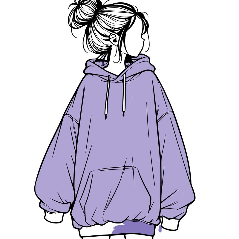 realistic girl with a oversized sweatshirt on and a bun
