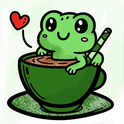 cute frog in a tea cup