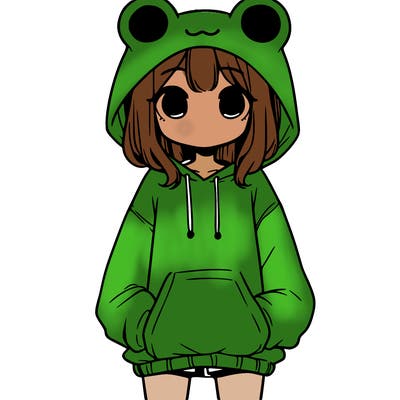girl with baggy sweatshirt and frog hood