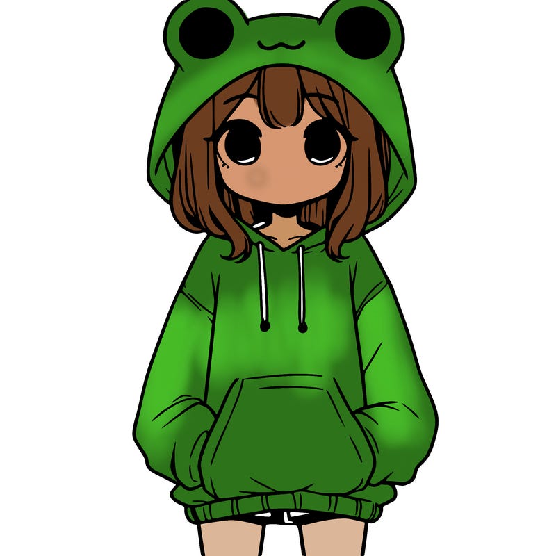 girl with baggy sweatshirt and frog hood