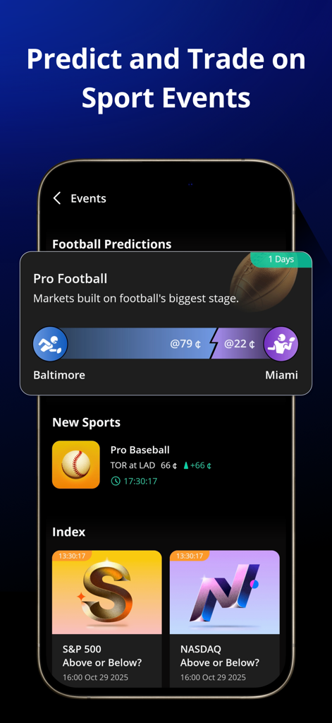 Webull: Investing & Trading - Webull app interface for predicting and trading on sports events and market indices