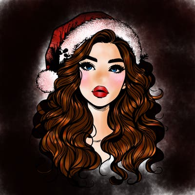 realistic christmas girl with wavy hair and lips