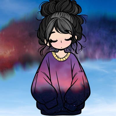 girl with baggy sweatshirt and messy bun