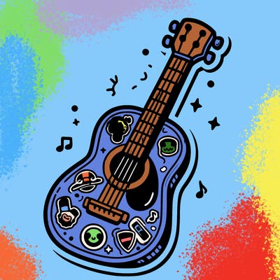 una chitarra con gli stickers