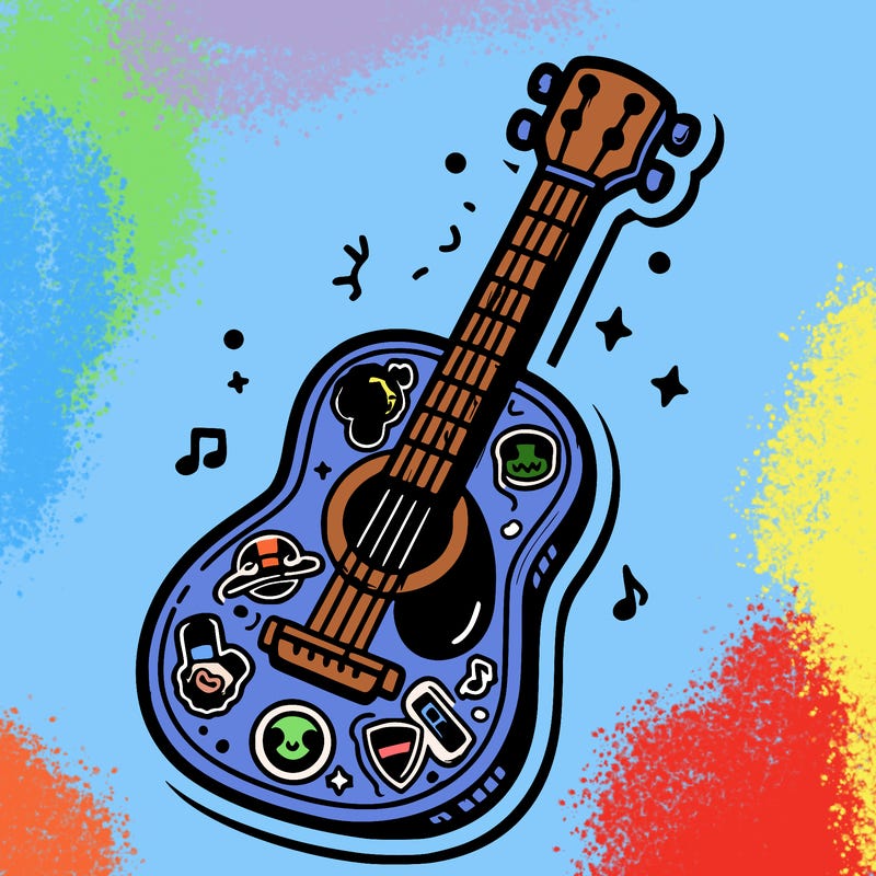 una chitarra con gli stickers