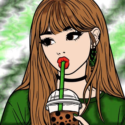 aesthetic realistic girl drinking boba