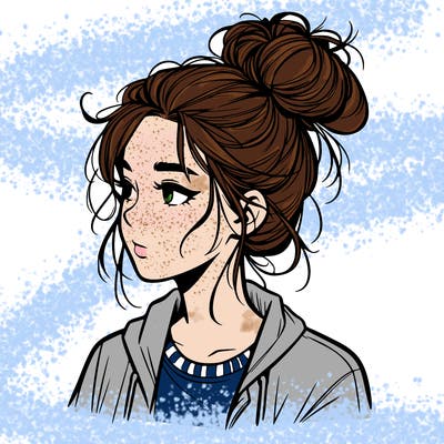 realistic teenage girl with a messy bun