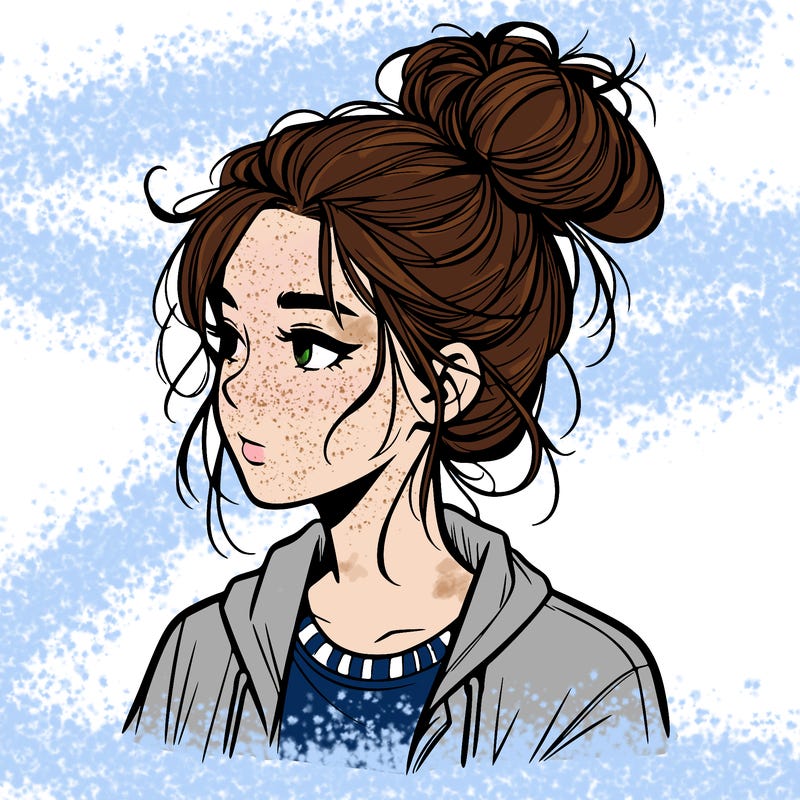 realistic teenage girl with a messy bun