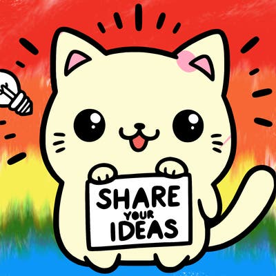 a cute cat saying share your ideas