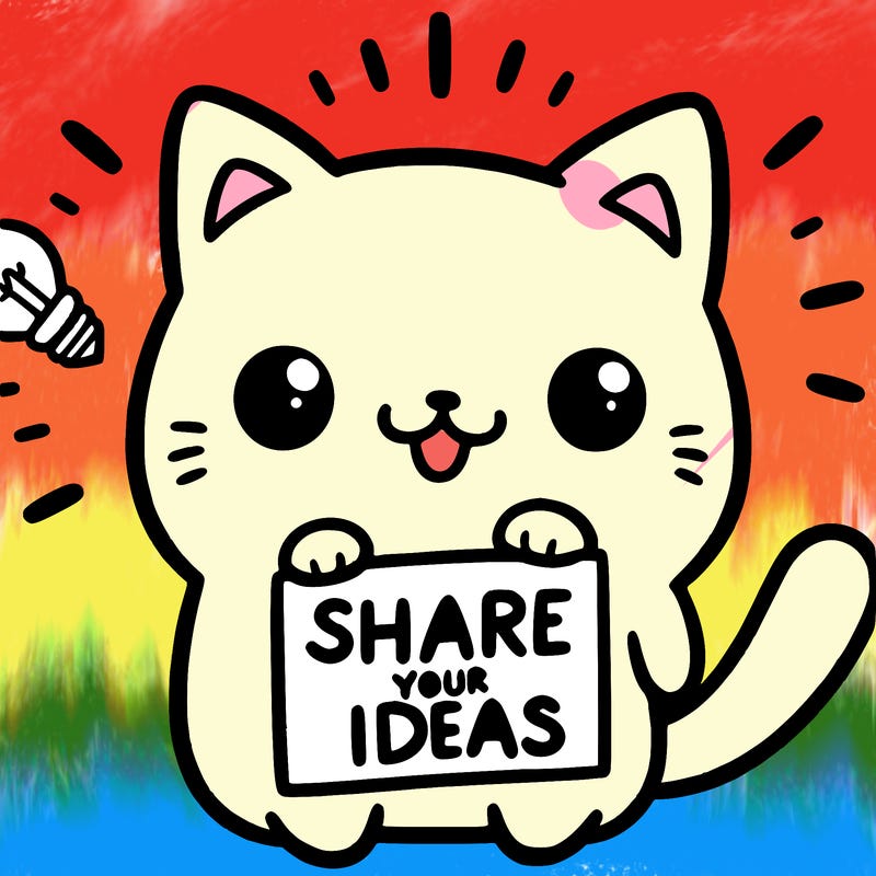 a cute cat saying share your ideas
