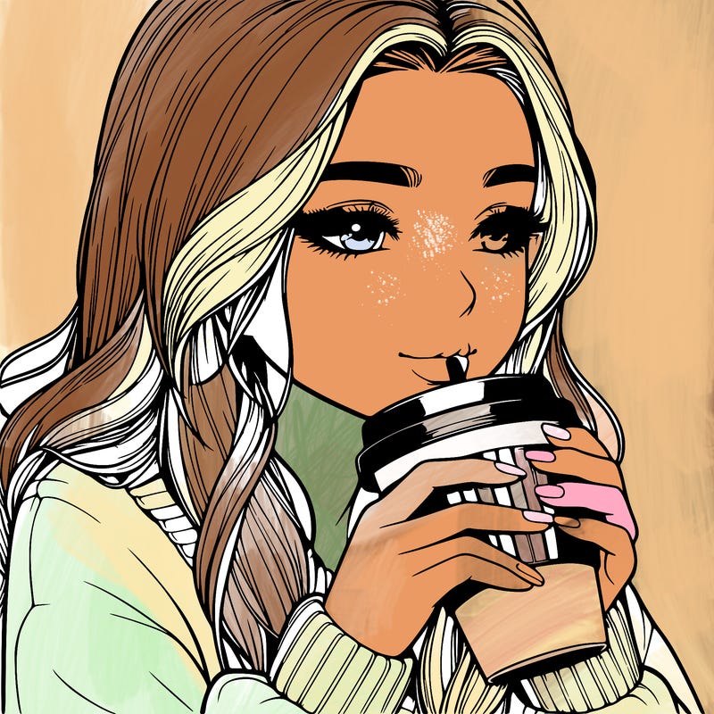 realistic girl drinking coffee