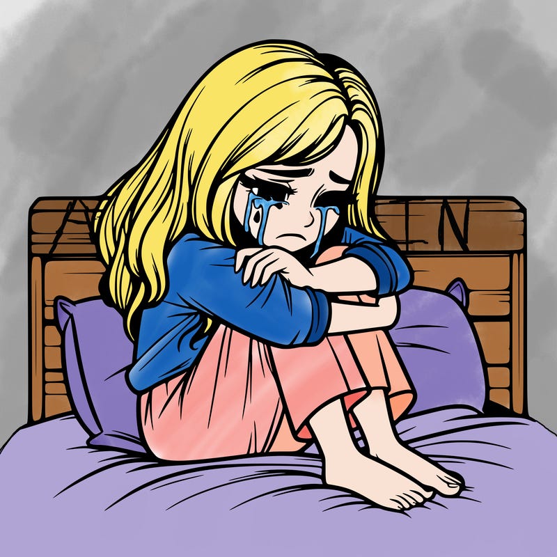 realistic girl crying on her bed over a break up
