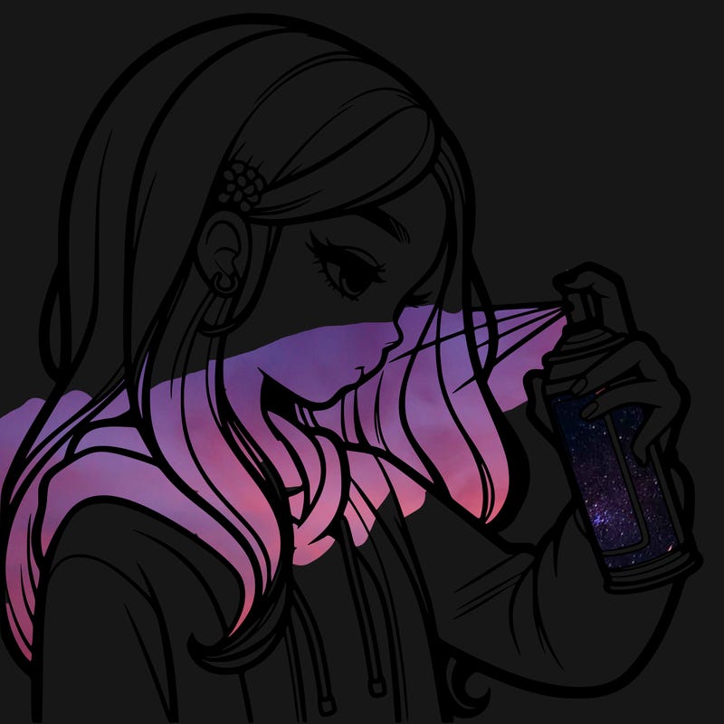 a realistic girl spray painting