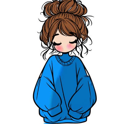 girl with baggy sweatshirt and messy bun
