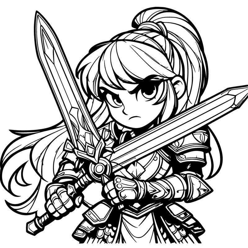 detailed fierce warrior girl realistic wielding large sword and wearing armor