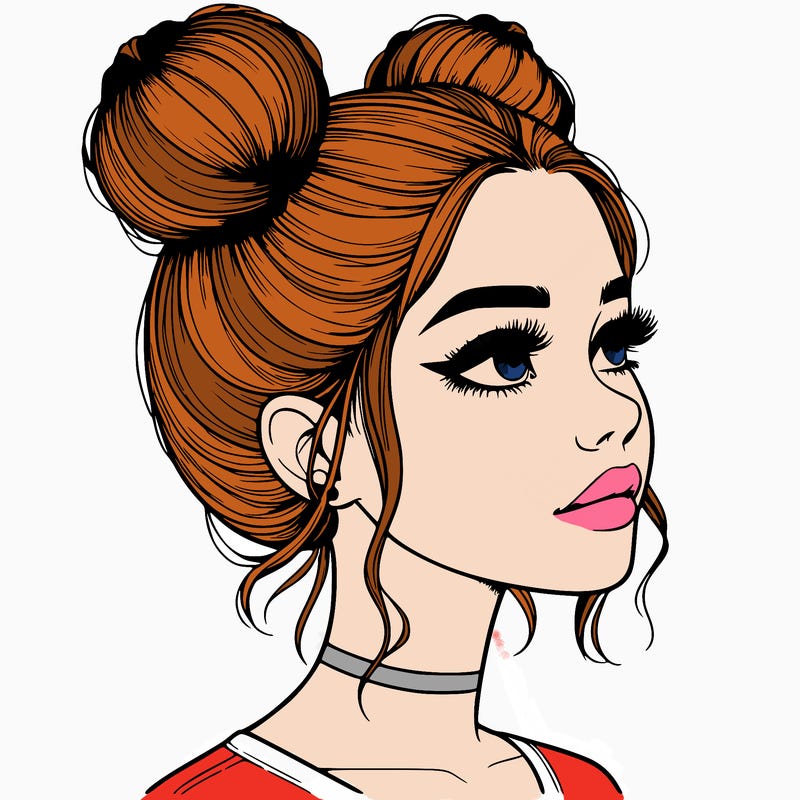 realistic girl with buns on the top of her head