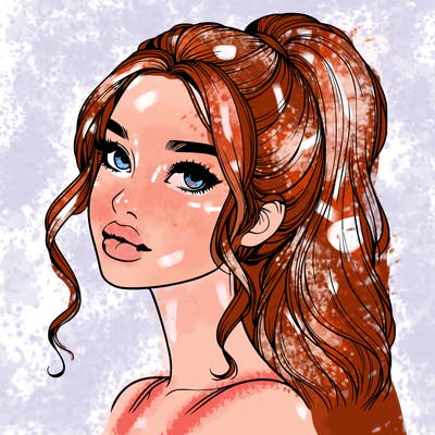 realistic girl with a ponytail on her hair and lips