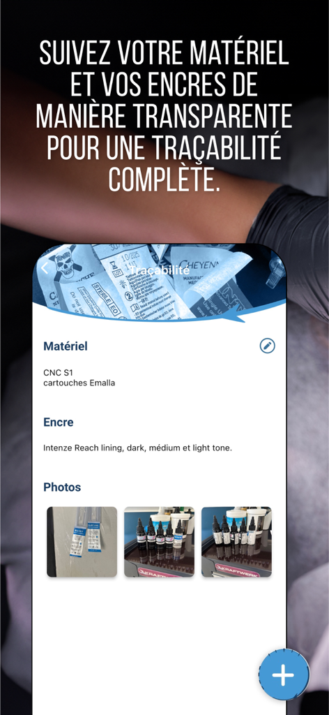Tattoomorrow - Tattoomorrow app interface for tracking tattoo equipment and ink traceability.