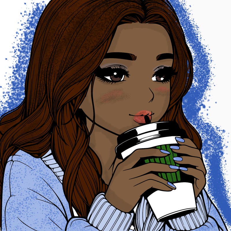 realistic girl drinking coffee