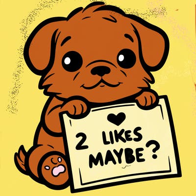 a puppy holding a sign that says 2 likes maybe?